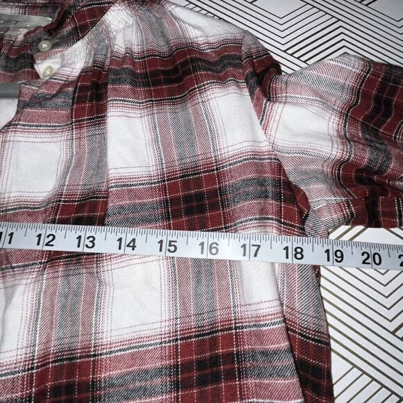 Ann Taylor Loft Blouse Wmns Sz XS Red Plaid Button Down Faux Ruffle Collar - Picture 7 of 8